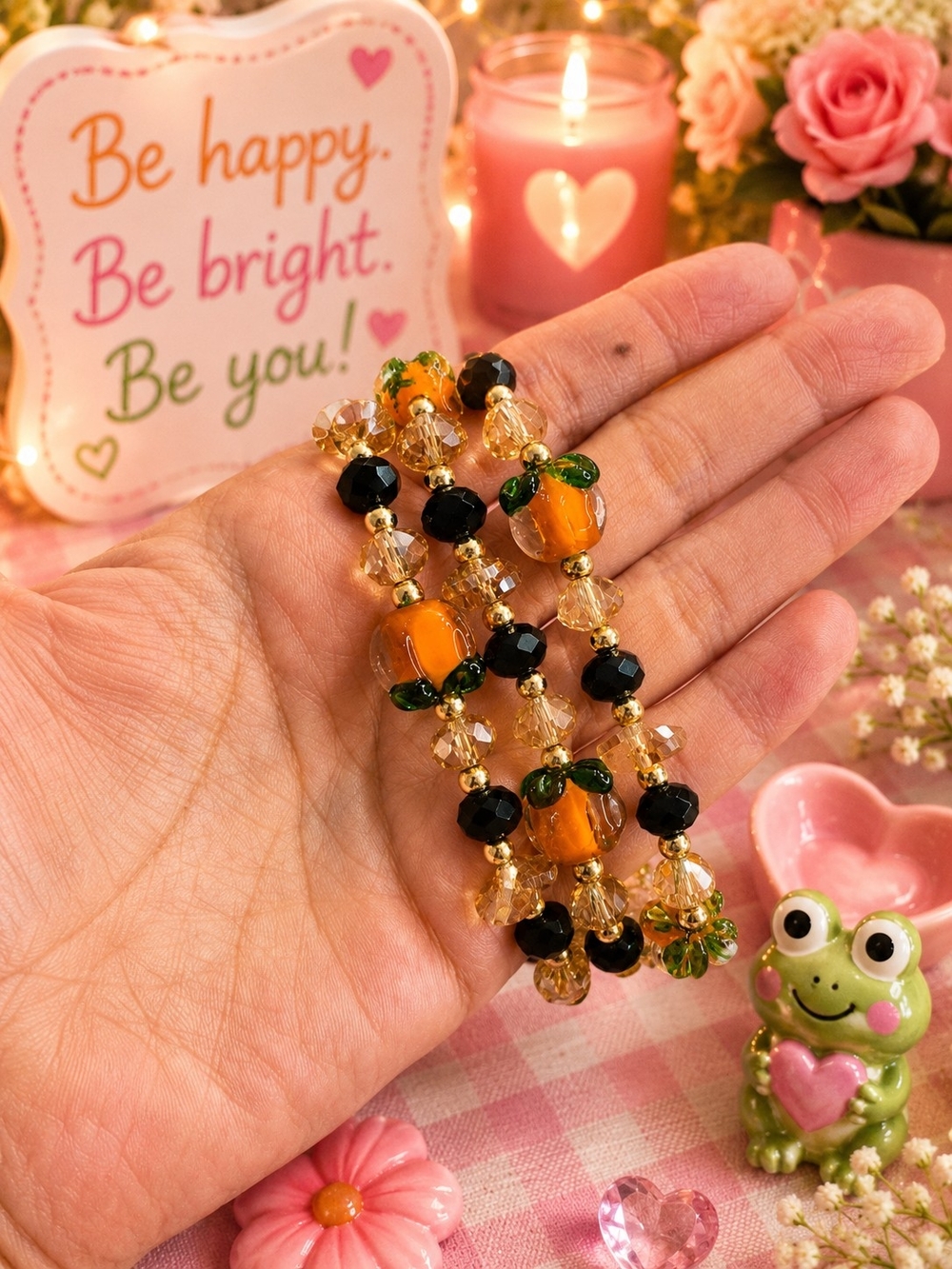 3 Handmade Orange Glass Bead Bracelet – Women Jewelry